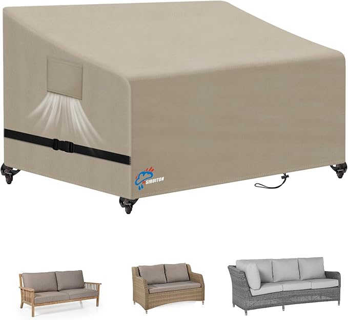 SIRUITON 2-Seat 78" W x 33" D x 32" H Garden Patio Sofa/Loveseat/Bench Cover, Heavy Duty 420D Oxford Waterproof Outdoor Sofa Cover, Lawn Patio Furniture Covers
