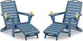 Folding Adirondack Chairs Set of 2,Adirondack Chair with Retractable Ottoman,Plastic Adirondack Chairs with 2 Cup Holder,Weather Resistant Patio Chair,Outdoor Chairs Set of 2(Navy Blue)