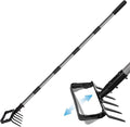 Suchtale 82 Inch Stirrup Hoe and 5-Tines Rake, Action Hoe for Weeding, 2 in 1 Scuffle Hoe with 37-82"Adjustable Handle, Hula Hoe Cultivator for Loosening Soil, Loop Hoe for Garden Weeding and Planting