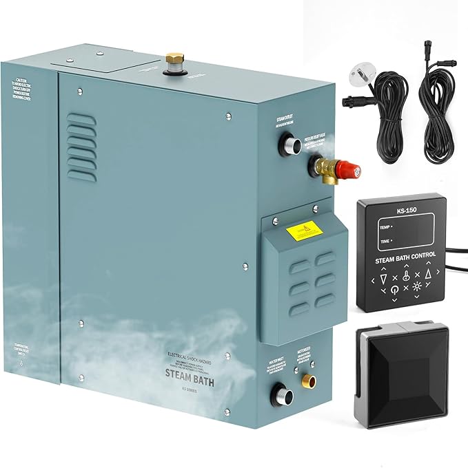 Kooby 9KW Luxury Self-draining Steam Generator Shower Sauna Bath Home Steam Bath Spa Generator with Waterproof Control and Auto Drain 95-131℉ for Max Space Heating 9 m³ (320 ft3)