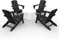 Folding Adirondack Chair Wood Texture 4 Pack, HDPE All-Weather Fire Pit Chairs, Plastic Adirondack Chairs with 2 Cup Holder, Outdoor Lawn Chair for Patio Garden (Black)