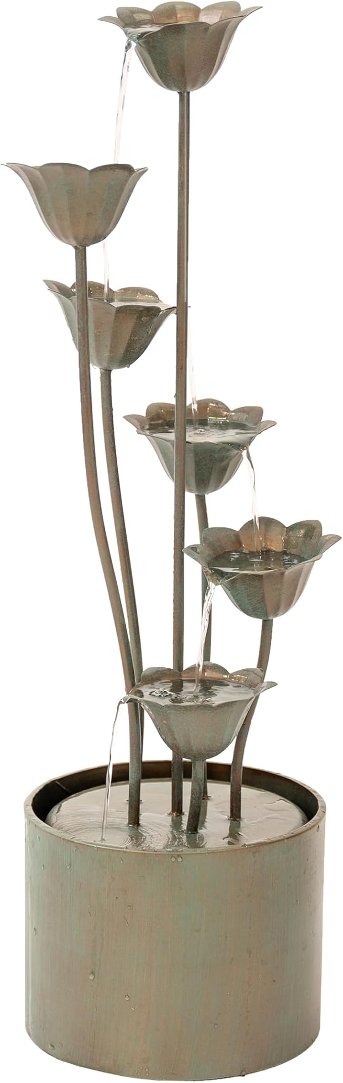 XBrand Metal Sculptural Multi-Tiered Flower Water Fountain, Bronze, 46" Tall