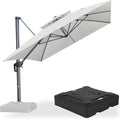 PURPLE LEAF Cantilever Umbrella with Base Included 10' X 13' Outdoor Double Top Large Rectangle Umbrella Heavy Duty 360° Rotation Offset Sun Shade for Garden Patio Deck Pool Canvas Natural