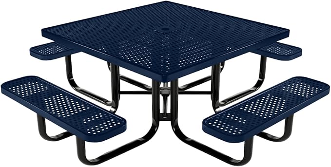 COATEDOUTDOORFURNITURE Heavy-Duty Portable Outdoor Kids Table with Umbrella Hole, Punched Steel Kids Picnic Table, Commercial-Grade, Made in America (46 in, Square, Childrens, Textured Dark Blue)