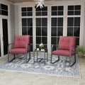 Bistro 3 Piece Patio Furniture Set, Patio Table and Rattan Outdoor Rocking Chairs Set of 2, Outdoor Bistro Conversation Set for Garden, Balcony, Poolside, Backyard, Red