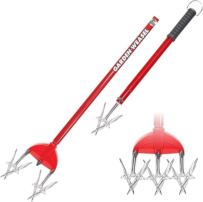 Garden Weasel Rotary Cultivator & Hand Tiller - 2-in-1 | Aerate, Weed, Cultivate, Plant, Reseed | Lawn Reseeding Garden Tool, Garden Soil Loosener | 91206