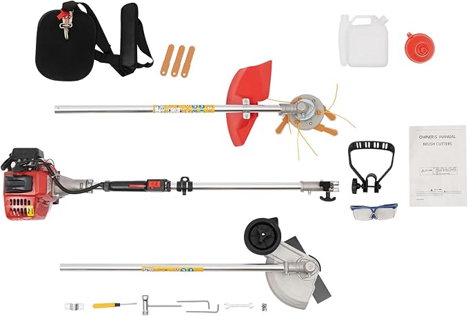 26cc Gas Weed Wacker, 2-Stroke Weed Eater, 2T Cutting Blade 8500r/min 650W 33.8 Oz Fuel Tank Power Single-Cylinder Air-Cooled Side-Mounted Engine Pole Saw String Trimmer W/Oil Pot, Goggles