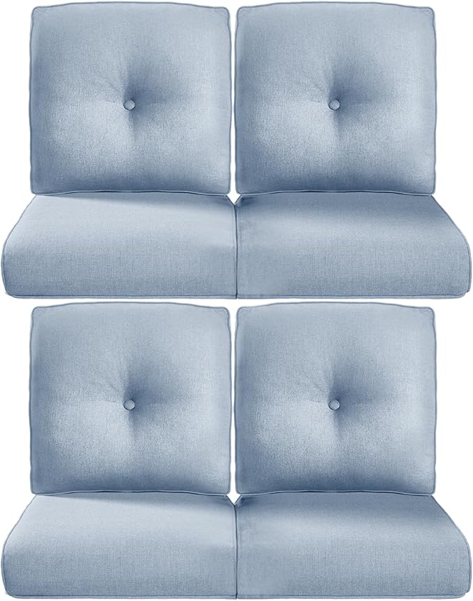 Pop 22x25/22x24 Outdoor Chair Cushions Set of 4 - Heavy Duty High Back Replacement Zippered Cushion for Patio Furniture Dining Rocking Chairs Loveseat L-Shape Sofa - Baby Blue/Button