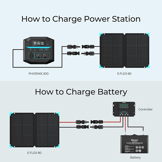 Renogy 80 watt Portable Solar Panel for Power Station, 12v Foldable Solar Panel for Camping RV of 23.5% Efficiency Mono Solar Module, with IP67 etfe Lamination, Adjustable Kickstand for Off Grid