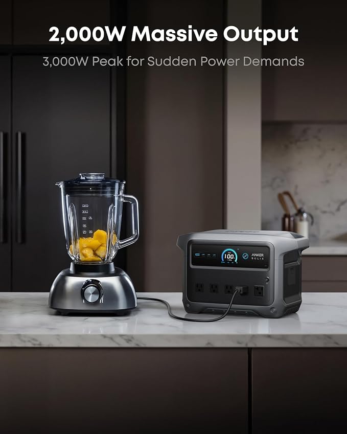 Anker SOLIX C1000 Gen 2 Portable Power Station, 2,000W (Peak 3,000W) Solar Generator, Full Charge in 49 Min, 1,024Wh LiFePO4 Battery for Home Backup, Power Outages, and Camping (Optional Solar Panel)