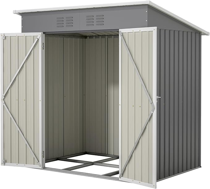 6X4 FT Outdoor Storage Shed, Waterproof Metal Garden Sheds with Lockable Door, Steel Tool Storage Buildings Shed & Outdoor Storage House for Garden, Backyard, Patio, Lawn, Trash Cans(Grey)