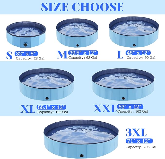 Foldable Dog Pool, Portable Pet Bath Tub and Kiddie Swimming Pool, Collapsible Bathtub for Puppies, Small, Medium and Large Dogs, Cats and Kids, 87 x 12 in, Blue