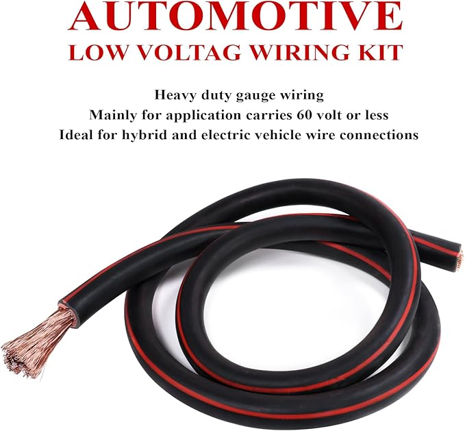 2 Gauge Battery Power Cable (Black, 12 Feet) - 2 AWG Automotive Welding Wire with M8 & M10 SC Lugs for Car, Camper, RV, Solar Low Voltage Wiring - Copper Clad Aluminum