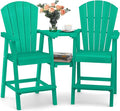 Ciokea Tall Adirondack Chairs Set of 2, HDPE Outdoor Adirondack Bar Stools with Double Connecting Tray, Weather Resistant High Back Adirondack Balcony Chairs for Deck, Lawn, Pool, Backyard, Lake Blue