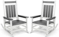 SERWALL Outdoor Rocking Chair Set of 2, HDPE Rocking Chairs for Adult, All Weather Porch Rockers for Lawn Garden, Gray & White