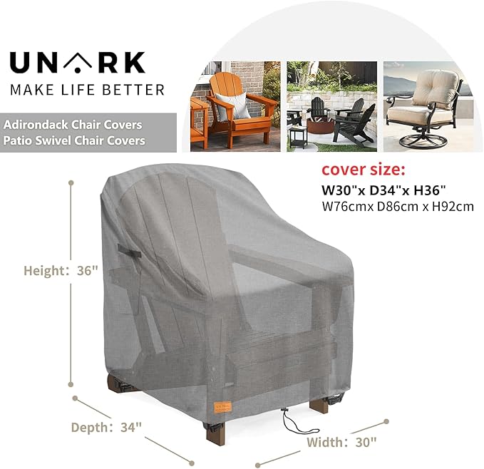 Outdoor Adirondack Chair Covers 30W x 34D x 36H Inches, Patio Furniture Covers Waterproof Heavy Duty Outdoor Swivel Chair Cover,Gery