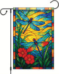 Spring Summer Dragonfly Stained Glass Garden Flag 12x18 Inch Vertical Double Sided Vibrant Outdoor Decor for Yard Lawn Patio Garden Flag for Seasonal Home and Garden Decoration