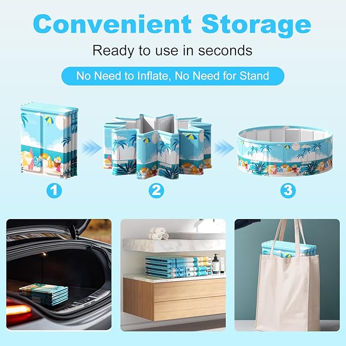 Foldable Swimming Pool for Kids 48"x18" Hard Plastic Portable Dog Pool Anti-Slip Collapsible Pets Bathtub Kiddie Pool Indoor Outdoor Backyard (Beach Party 48'')