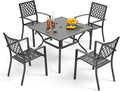 PHI VILLA 5-Piece Metal Patio Outdoor Table and Chairs Outdoor Dining Set - 37" Square Patio Table w/1.57" Umbrella Hole and 4 Backyard Garden Chairs