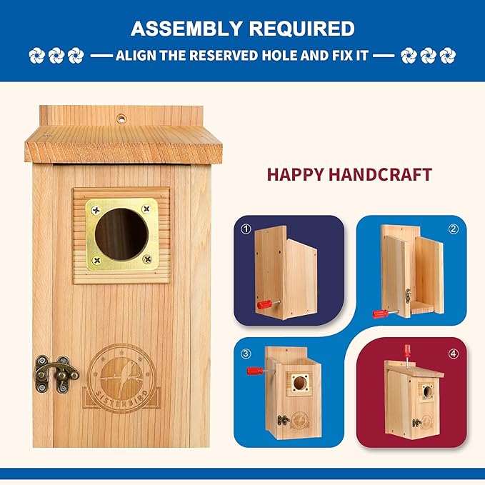 2 Pack Bird Houses for Outside Clearance with Copper Guard, Cedar Bird House Outdoor, Bluebird Finch Swallow Wren Chickadee Assembly Required