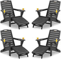 Folding Adirondack Chairs Set of 4,Adirondack Chair with Retractable Ottoman,Plastic Adirondack Chairs with 2 Cup Holder,Weather Resistant Patio Chair,Outdoor Chairs Set of 4(Black)