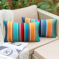 Pyonic Outdoor Lumbar Pillow Covers Set of 2 Waterproof Throw Pillow Covers Decorative Patio Pillows for Patio Tent Garden Beach,12x20 Inches,Color Stripe(Blue)
