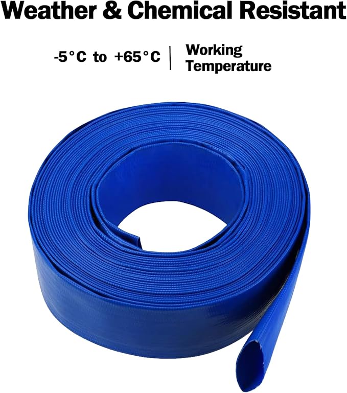 Eastrans 1 IN x 50 FT Pool Backwash Hose, Heavy Duty Flat Discharge Hose, Weather and Burst Resistant, Best Hose for Inground Pools, Filter & Drain Hose