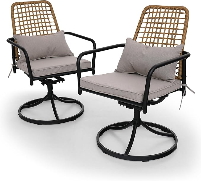 Outdoor Rattan Patio Chairs and Table Set for 4 with All-Weather 35 inch Square Table,Swivel Dining Chairs