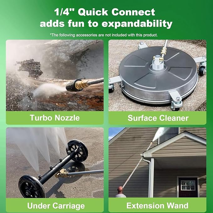 5000 PSI Pressure Cleaner, 4.0 GPM Heavy Duty Power Cleaner with Foam Cannon, 4 Nozzle Tips,33FT Hose and Soap Bottle for Home/Cars/Driveways/Patios/Decks/Fences(Green)