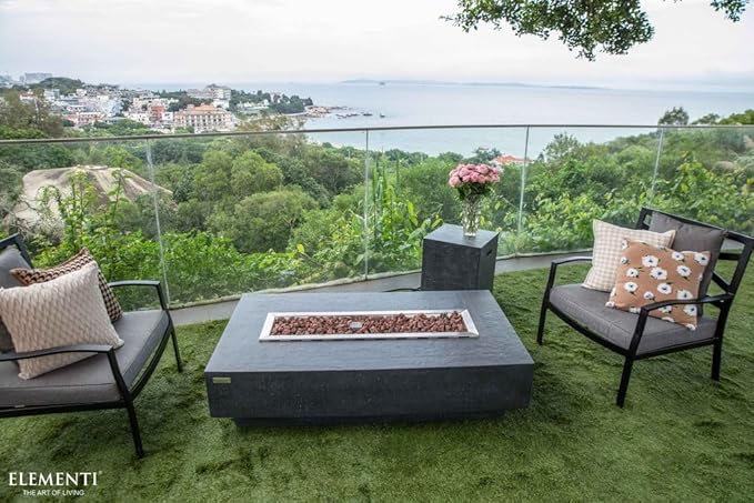 Elementi | Bundle Hampton Gas Fire Pit Cast Concrete 56" Rectangular Fire Table, Outdoor Fire Pit Electronic Ignition | Canvas Cover, Lava Rock Included | Dark Gray (Propane Gas)