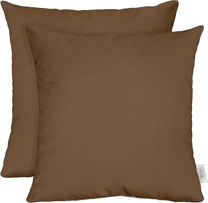 RSH DECOR: Sunbrella Play Square Throw Pillows Set of 2 | 17" x 17" | Water and Fade-Resistant Performance Fabric | Outdoor Pillow Covers with Down-Alternative Inserts | Play Mocha