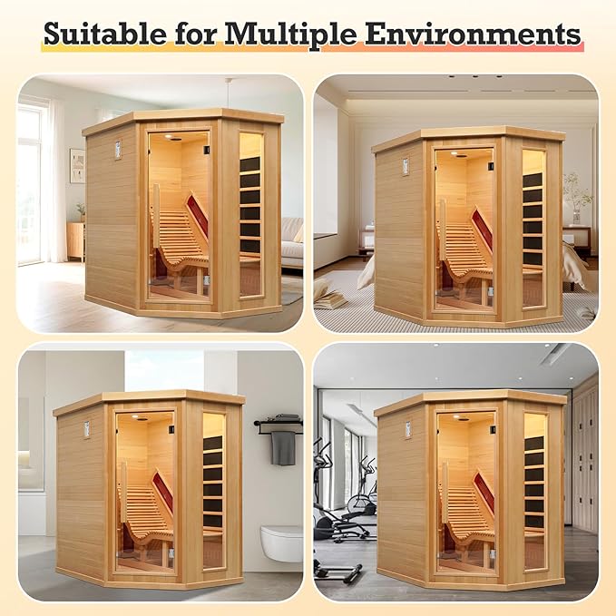 Infrared Sauna with Recliner, 1-2 Person Hemlock Wood Indoor Home Sauna, Dry Sauna Spa with 2300W/220V Heater Tube & Carbon Panels, Control Panel, 10 Minutes Pre-Warm up, Oxygen Bar, Hourglass