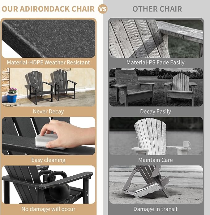 Stackable Adirondack Chairs Set of 2, Space Saving HDPE All-Weather Fire Pit Chair for Outdoor Lawn Porch Deck