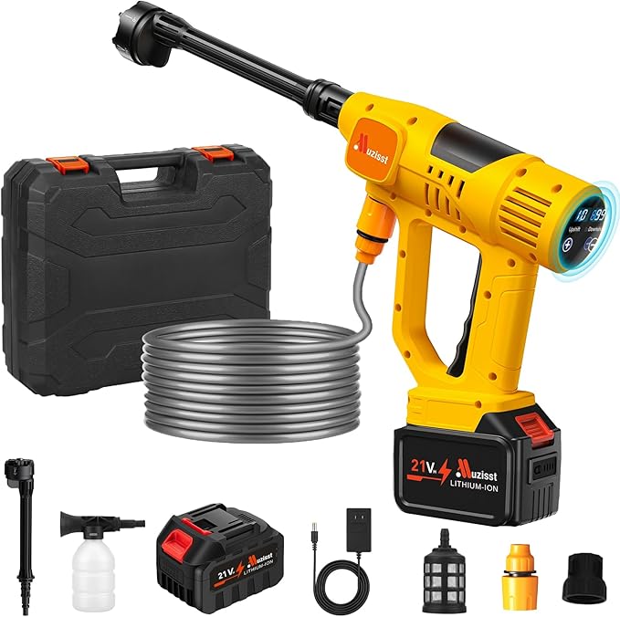 2025 Upgrade Cordless Pressure Washer, 900PSI Battery Powered Pressure Washer with 6-in-1 Nozzle, 10 Speed Adjustment, Remaining Battery Display, Portable Power Washer for Car/Garden/Floor/Yards