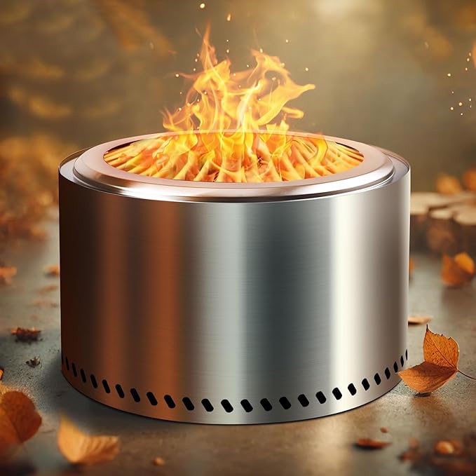 HGD 28 Inch Smokeless Firepit, Stainless Steel Fire Pit, Wood Burning Firepit for Patio Garden Picnic