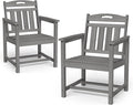 Set of 2 Weatherproof Patio Chairs - HDPE Outdoor Dining Chairs with Wide Seat, Ergonomic Design - for Garden, Backyard, Deck - Grey