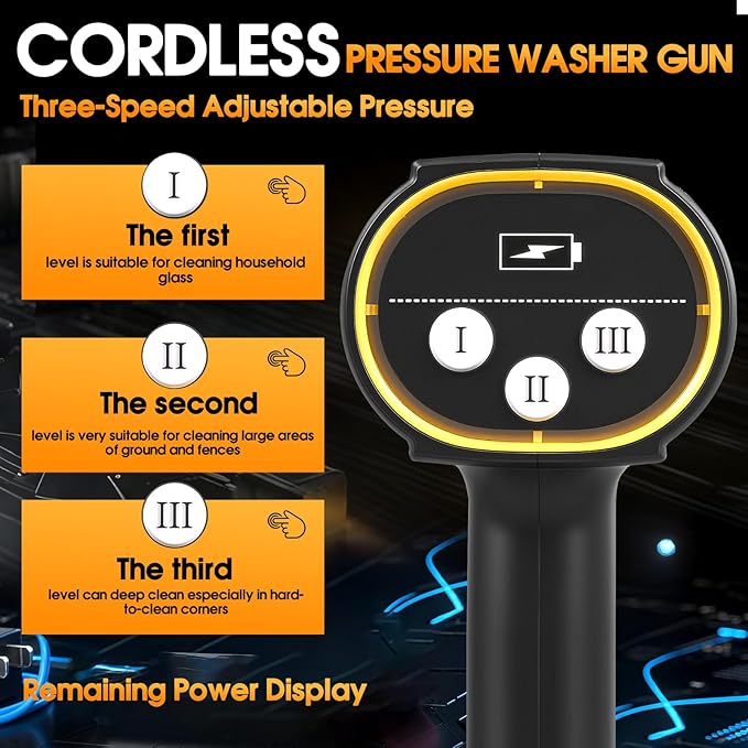 Cordless Pressure Washer Gun, 1885PSI Portable Battery Power Washer, Electric Pressure Washer Handheld Brushless High Pressure washers with 6-in-1 Nozzle&2 Battery&5m Hose Cordless Jet Washers
