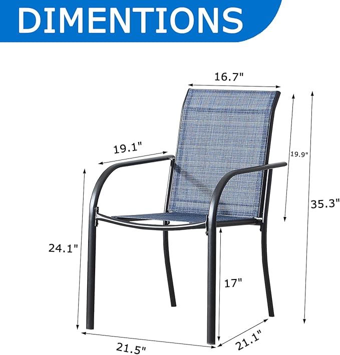 Outdoor Dining Chairs Set of 8, Stackable Patio Chairs with Textilene Fabric, Lightweight Garden Chairs for Poolside, Backyard, Camping, Light Blue