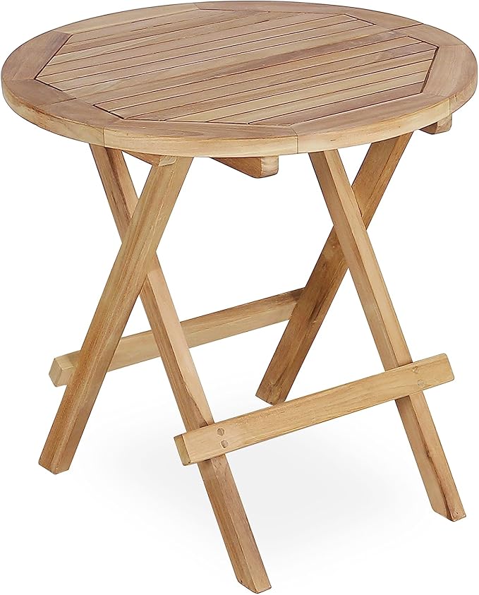 OTSUN Teak Outdoor Side Table,Patio Table with Adjustable Feet, Small Round Side Tables, Elegant Accent Outdoor Tables for Balcony Porch Poolside(Round Tables Folding)