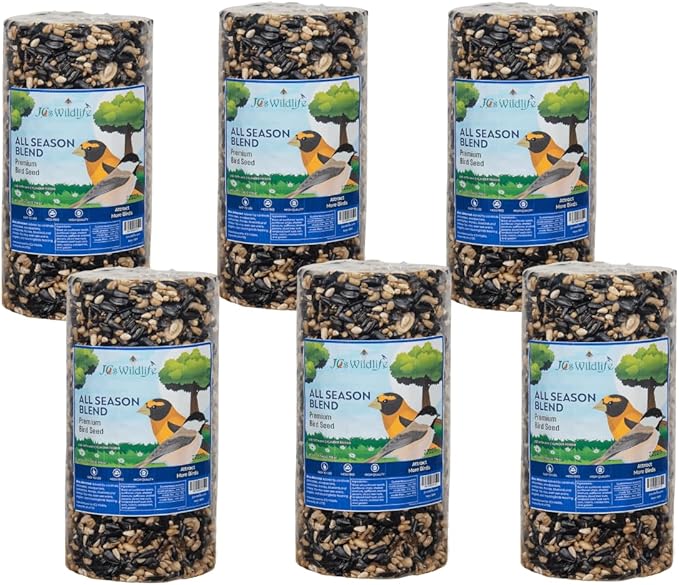 JCs Wildlife All Season Blend Premium Bird Seed Small Cylinder with Hole, 1.75 lb (6 Cylinder)