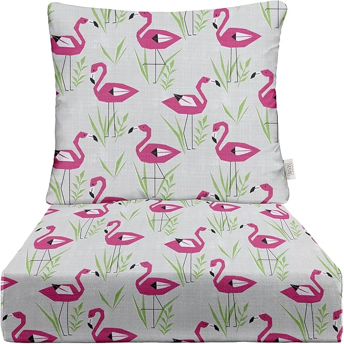 RSH DECOR Deep Seating Cushion with Pillow Back | 24” x 26” Seat | Water and Fade-Resistant Spun Fabric | Outdoor Chair Cushion Set for Patio Furniture | Groove Fusion Pink Flamingo