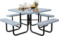8-Person Picnic Tables for Outdoors, Industrial 46" Expanded Metal Square Picnic Table with 4 Benches & Umbrella Hole, Outside Table and Bench Set for Garden, Backyard, Porch, Patio, Grey