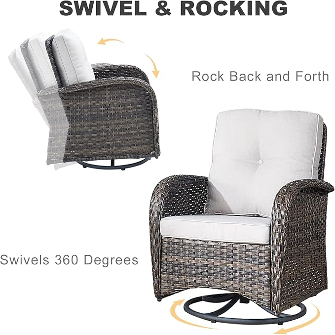 HUMMUH Patio Furniture 7-Piece Outdoor Conversation Set,All-Weather PE Wicker Loveseat Swivel and Rocking Chairs,Tables for Backyard,Poolside,Deck