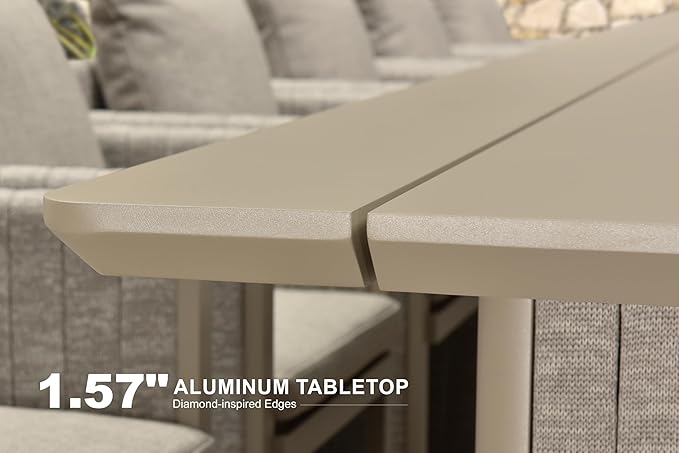 PURPLE LEAF 11 Pieces Outdoor Patio Dining Set Modern Large Weather-Resistant Table and Aluminum Chairs with Olefin Thick Cushions for Indoor Decor Kitchen Beige