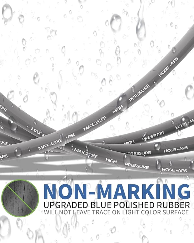 Pressure Washer Hose 100FT 3/8" for Cold and Hot Water 212°F, with Swivel Quick Connect, 4500PSI Kink Resistant Grade Steel Wire Braided, Power Washer Hose With 2pcs M22-14mm Adapter