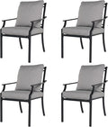 Grand patio Dining Chairs Set of 4，Outdoor Fixed Patio Dining Chairs Set of 4，Fixed Dining Chair，Outdoor Dining Chairs with Grey Cushions, Patio Chairs for Outside, Garden Lawn Porch, Backyard