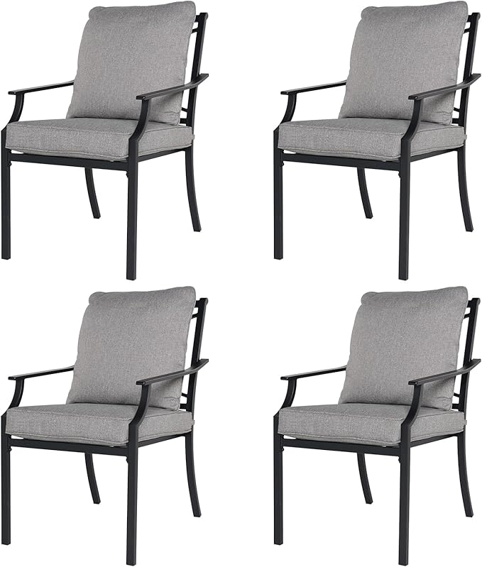 Grand patio Dining Chairs Set of 4，Outdoor Fixed Patio Dining Chairs Set of 4，Fixed Dining Chair，Outdoor Dining Chairs with Grey Cushions, Patio Chairs for Outside, Garden Lawn Porch, Backyard