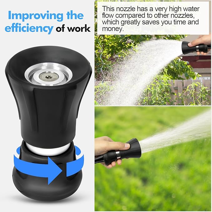 SPECILITE 5/8" Hot/Cold Water Hose 100 ft with High Flow Nozzle,Heavy Duty Flexible Rubber Garden Hose -50℉ to 158℉ With 3/4" Stainless Steel Fittings for Yard, Outdoor, Farm, Lightweight, Black