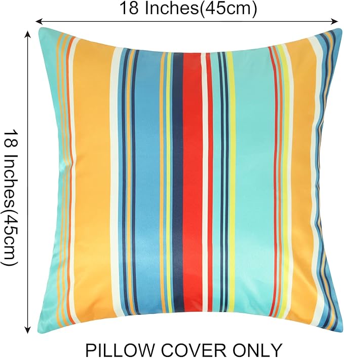 Pyonic Set of 2 Outdoor Throw Pillow Covers 16x16 Inch Blue Stripe Waterproof Modern Cushion Case Home Decor for Patio Couch Chair