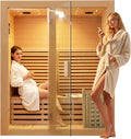 ZONEMEL Wooden Steam Sauna Room, 2-3 Person Canadian Hemlock Luxurious Indoor Sauna with 4.5 KW Harvia Stove Heater, WiFi Control, Sauna Stone, Wooden Bucket, Scoop, Reading Light, Hourglass, 220V